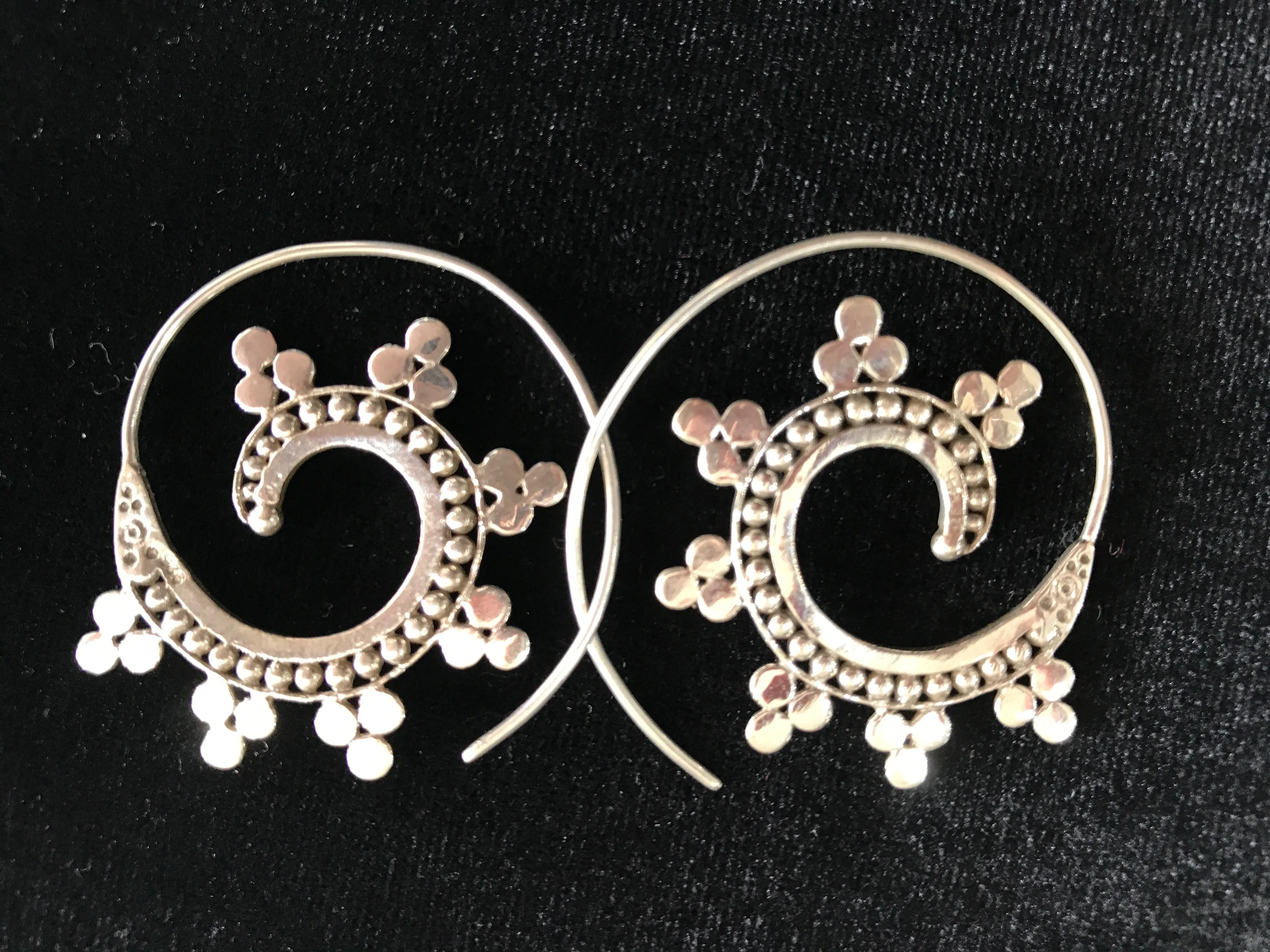 Tribal Dot Spiral Hoop Sterling Silver Earrings