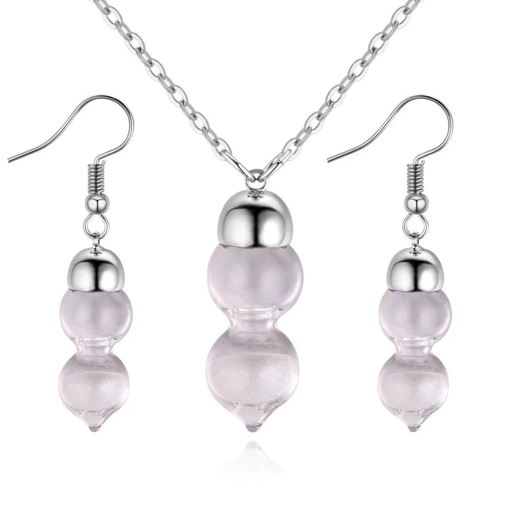 TSHOU87  Hourglass jewelry set creative fashion gourd quicksand necklace earrings two set
