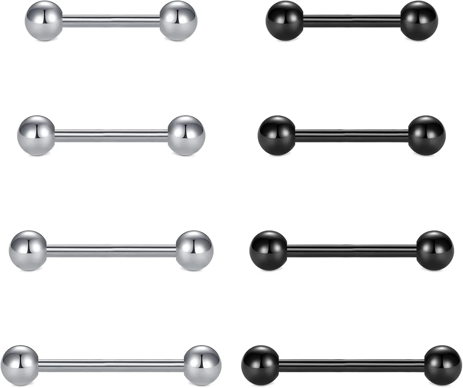 VCMART Nipple Rings Tongue Rings Stainless Steel 14G Straight Barbells Piercing Jewelry 12mm,14mm,16mm,18mm