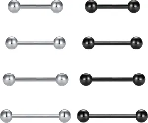 VCMART Nipple Rings Tongue Rings Stainless Steel 14G Straight Barbells Piercing Jewelry 12mm,14mm,16mm,18mm