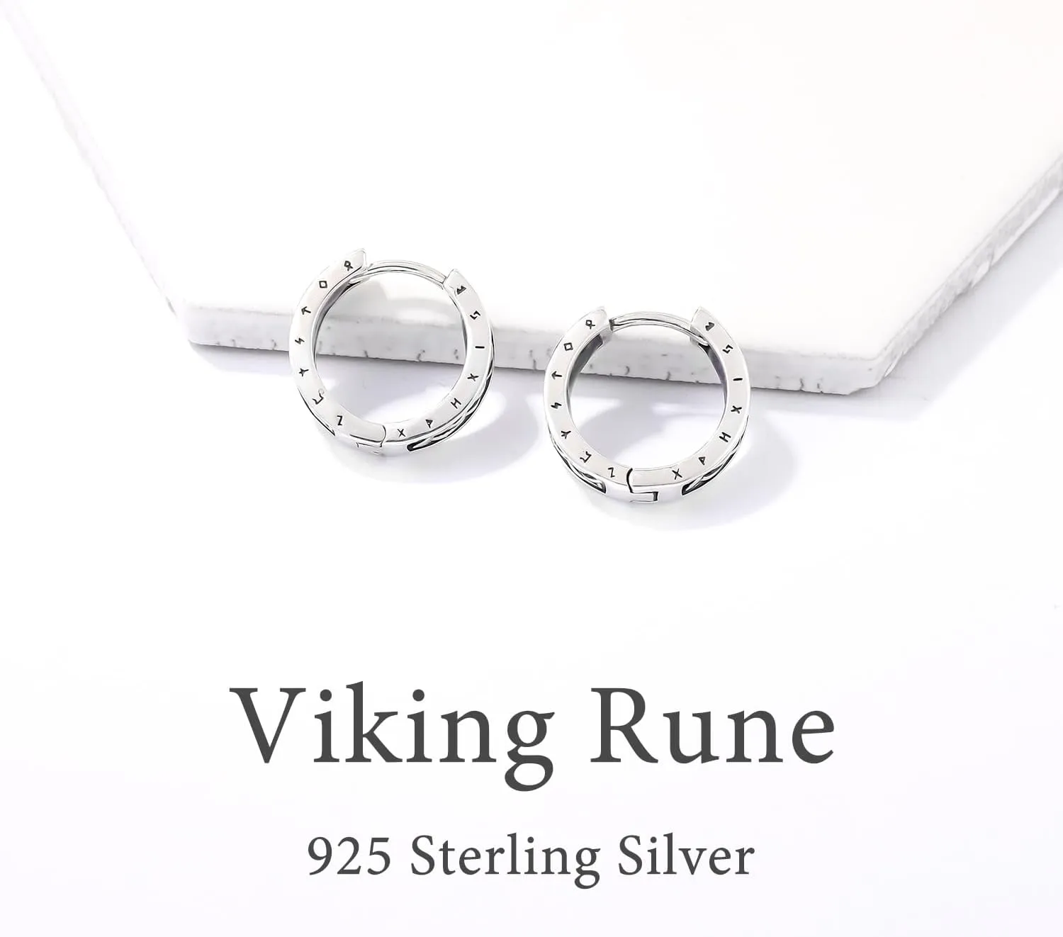 Viking Earrings Norse for Men Women 16mm 925 Sterling Silver Huggie Rune Celtic Hoop Earring Viking Jewelry Gifts Sturdy Punk Hoop Earrings Silver