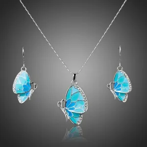 White Gold Stellux Austrian Crystal Butterfly Drop Earrings   Necklace Set