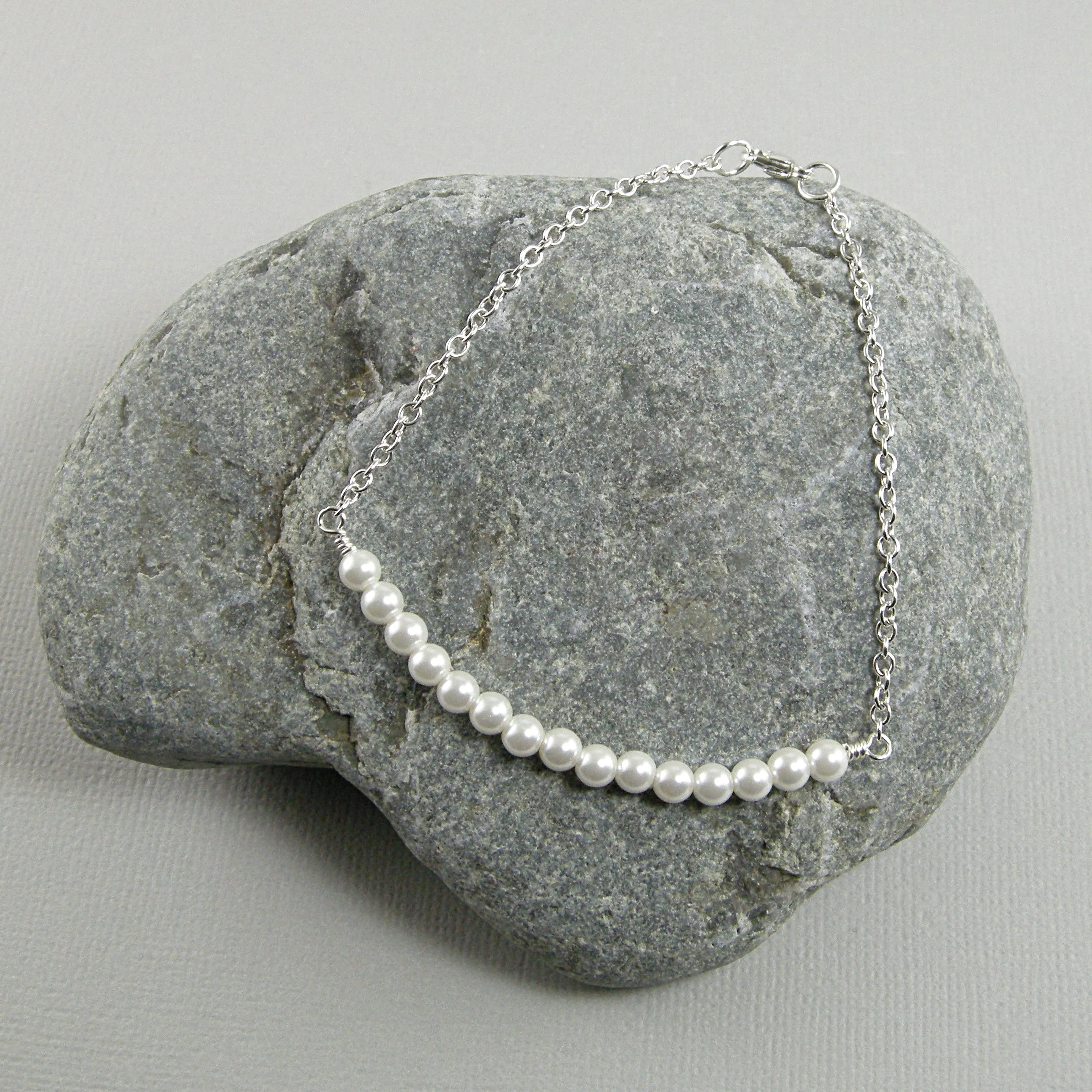 White Pearl Anklet, Pearl Sterling Silver Chain Anklet