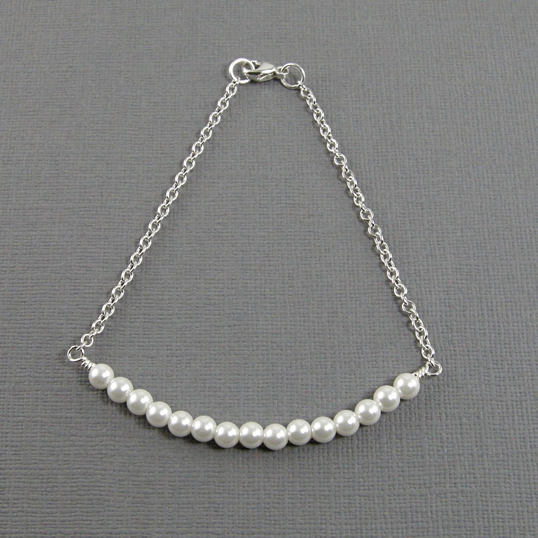 White Pearl Anklet, Pearl Sterling Silver Chain Anklet