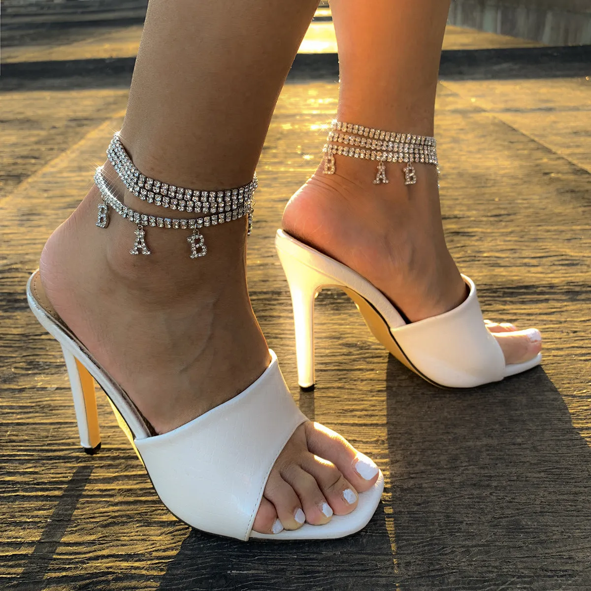 Wholesale Claw Chain Rhinestone Alloy Tennis Chain Letter Anklet JDC-AS-DN003