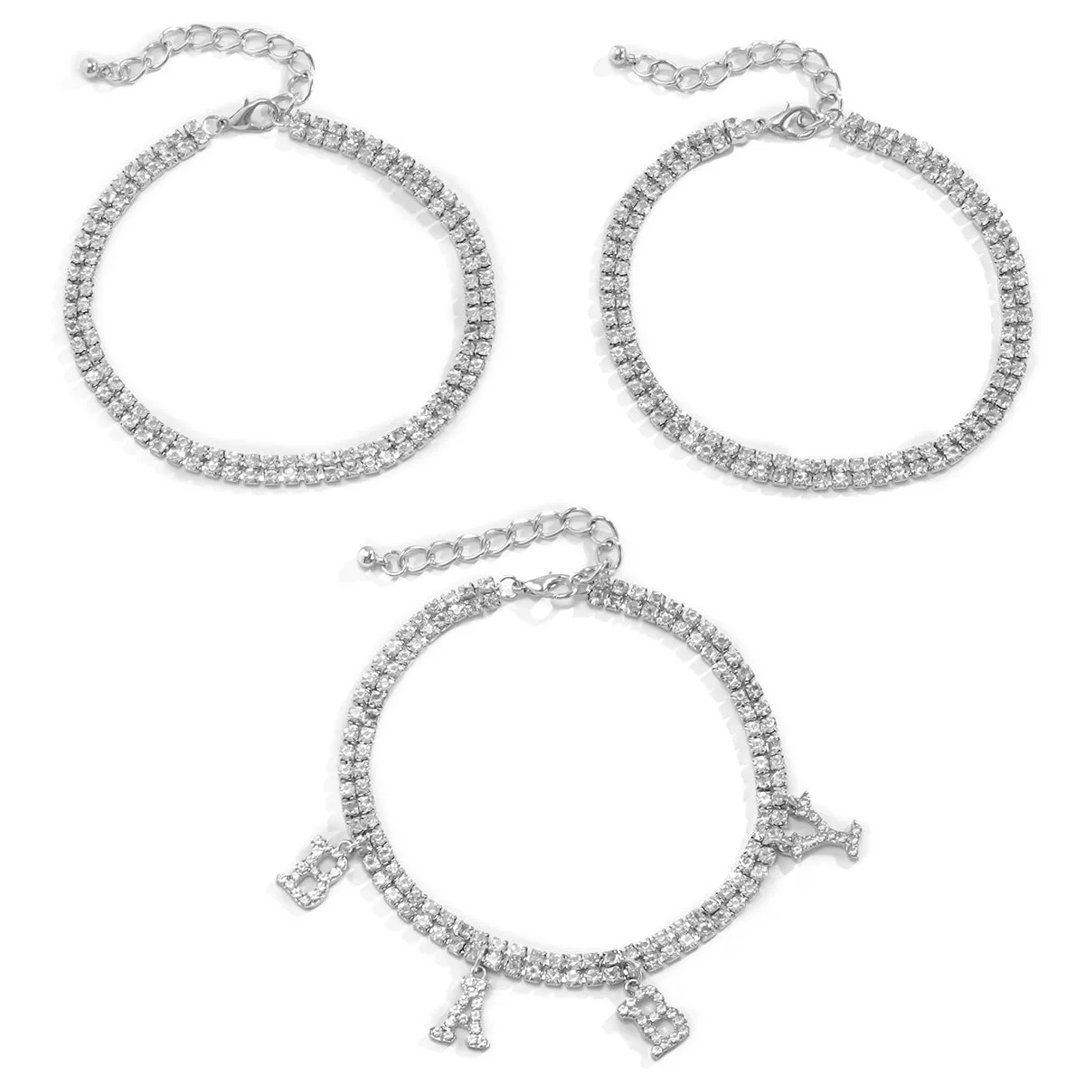 Wholesale Claw Chain Rhinestone Alloy Tennis Chain Letter Anklet JDC-AS-DN003