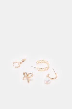 Women Gold Embellished Earrings Set (4 Piece)