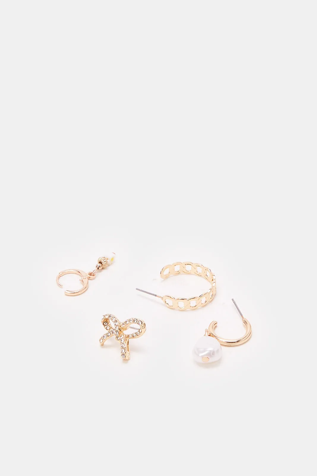 Women Gold Embellished Earrings Set (4 Piece)