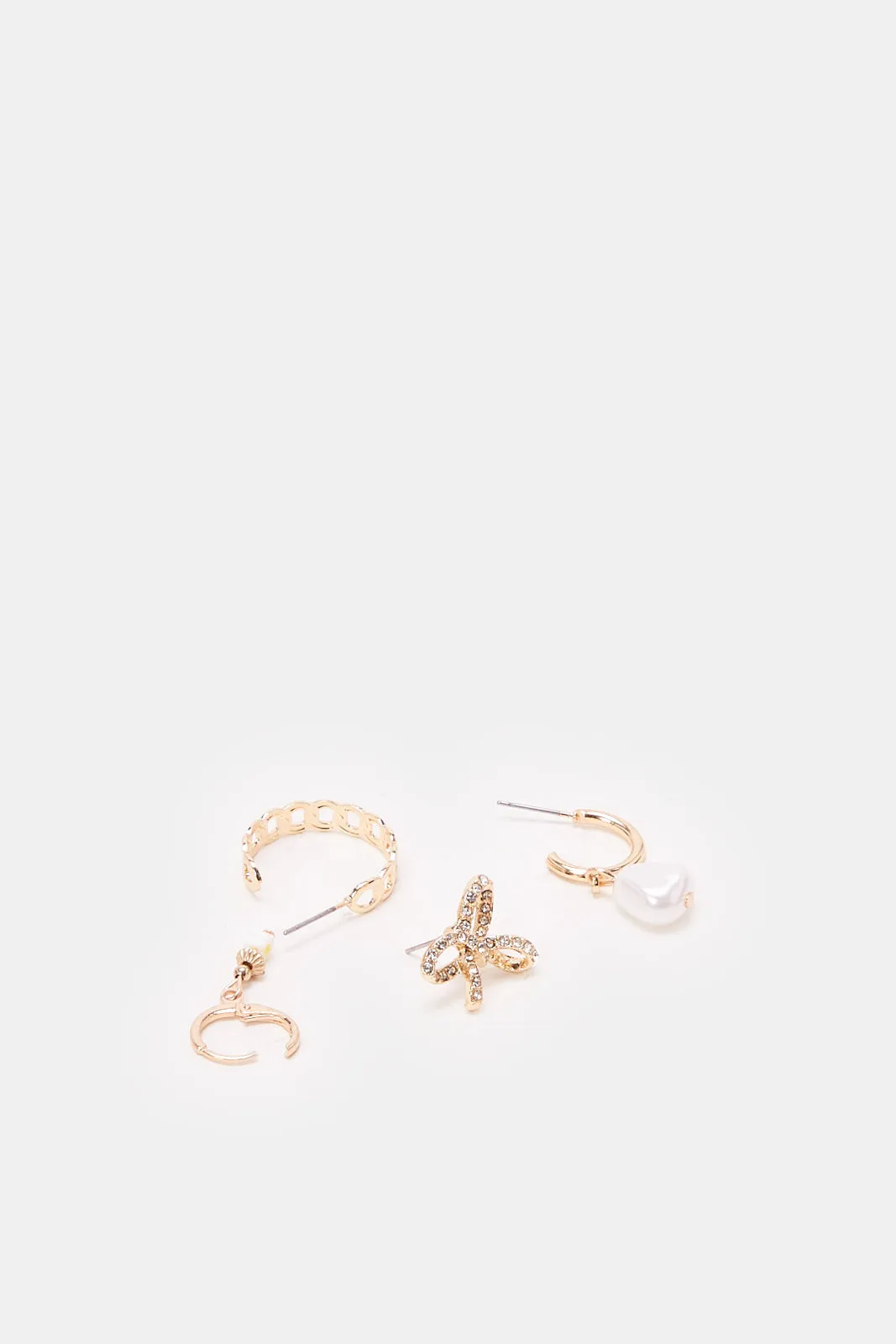 Women Gold Embellished Earrings Set (4 Piece)