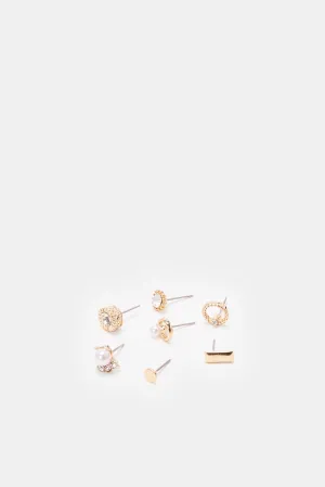 Women Gold Embellished Earrings Set (7 Piece)