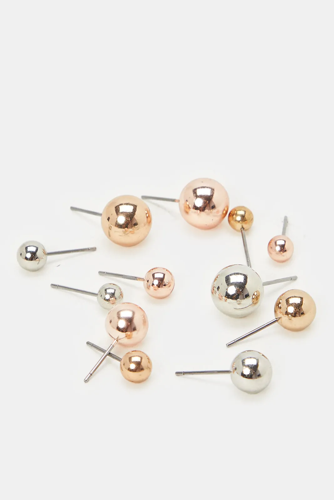 Women Round Gold And Silver Earrings Stud (12 Pairs)