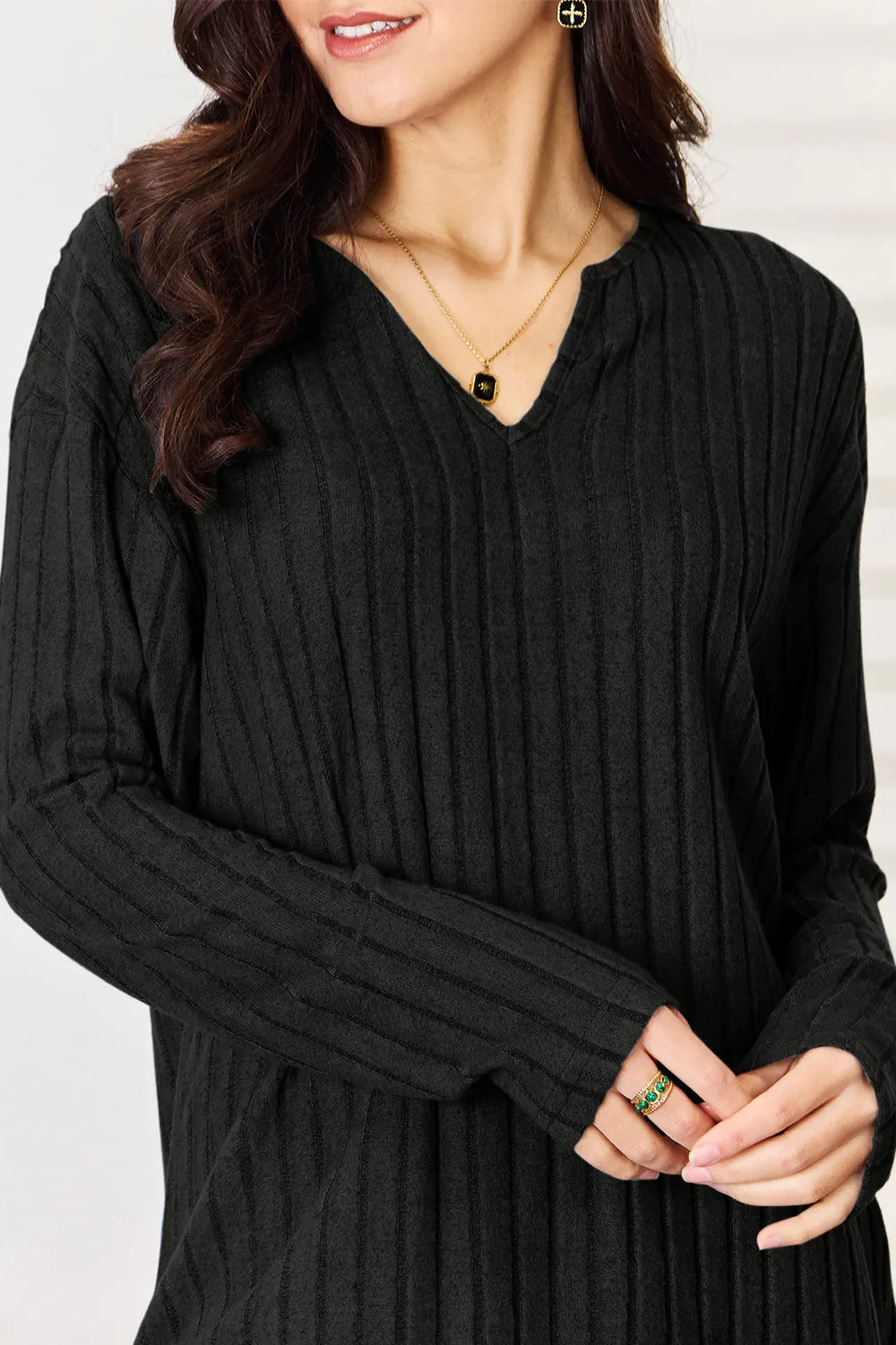 Women's Notched Long Sleeve Top & Pants Set