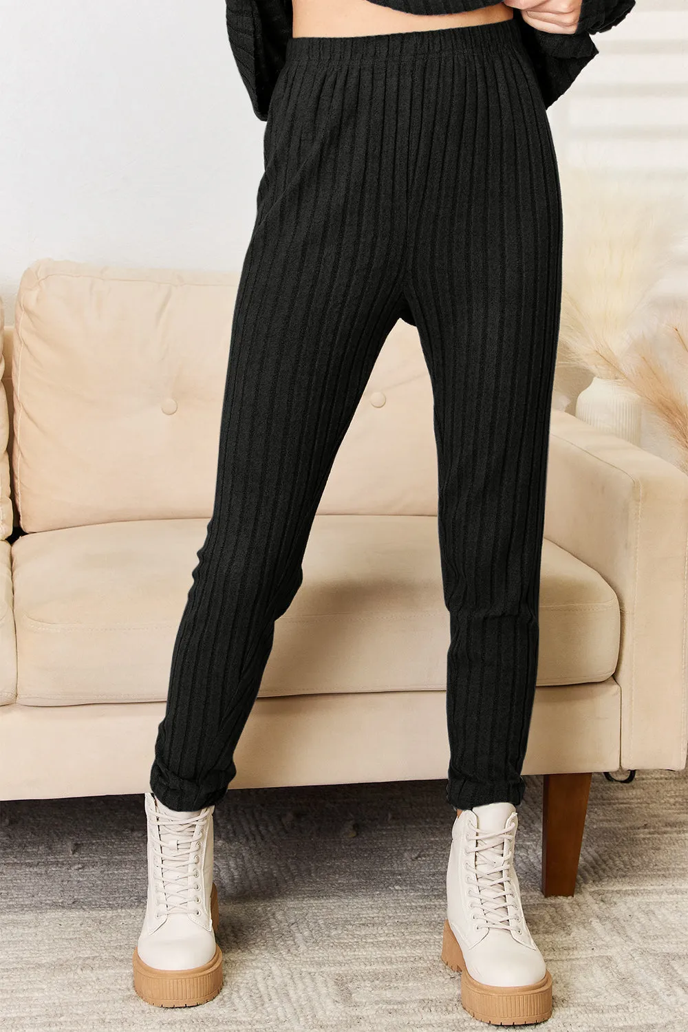 Women's Notched Long Sleeve Top & Pants Set