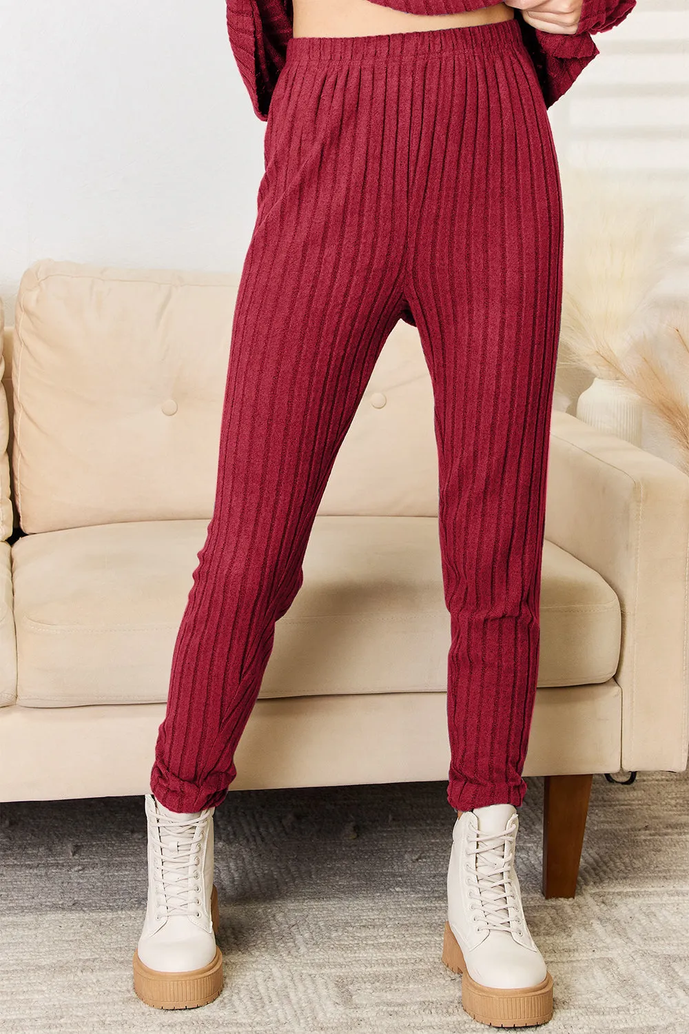 Women's Notched Long Sleeve Top & Pants Set